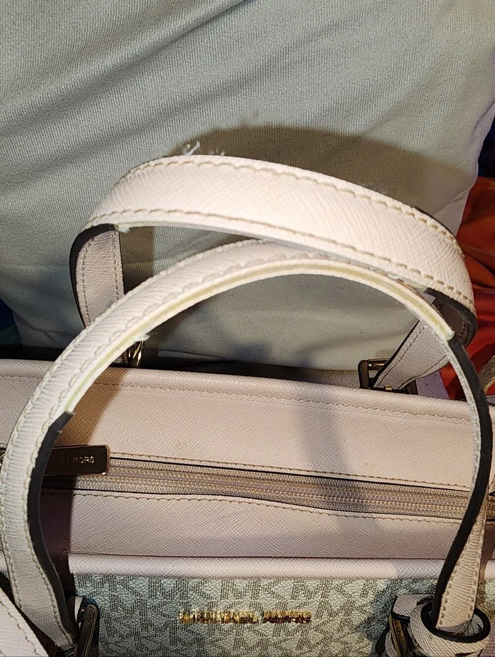 Michael Kors Jet Set Signature Monogram Light Pink and Beige Crossbody Purse